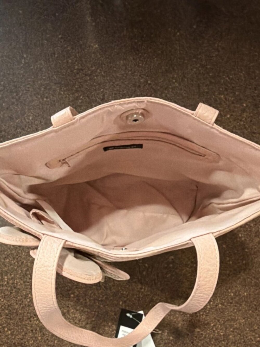 Bueno Straw Tote Bag Pink Faux Leather Trim, Straps, Bottom Large Flower Accent - Picture 3 of 7